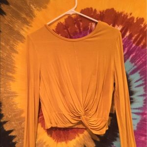 Mustard yellow long sleeved knotted crop top